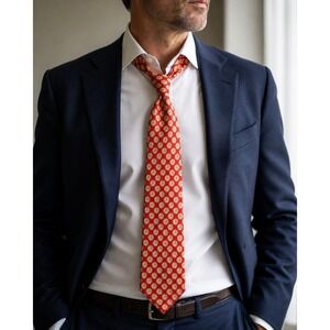 Jim Thompson Thai Silk Tie Red Dice Pattern 3.5" Mens Necktie